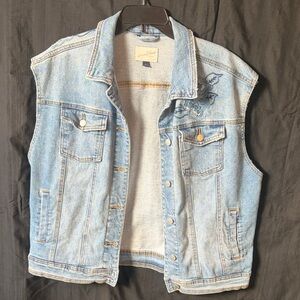 Universal Thread Light Blue Denim Vest with Floral Detail